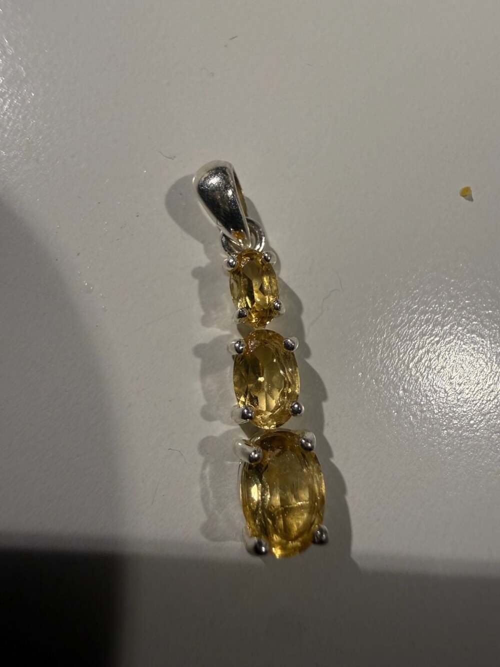 RJ Citrine Gemstone Pendant 925 Sterling Silver Oval Cut Three Stone